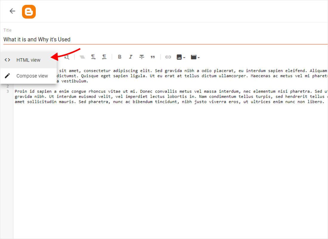Pick HTML view . Formatted text turns into raw markup you can edit directly.