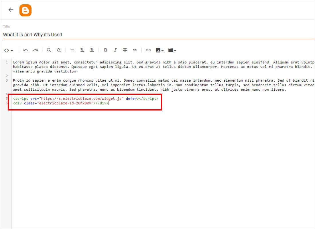 Place the cursor where the widget belongs, paste the snippet and click Update (or Publish for a draft). Press 