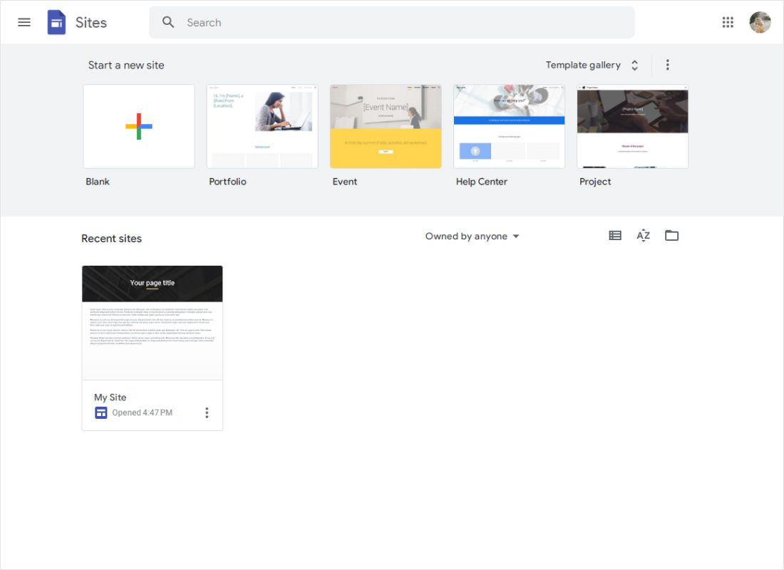 Open the Sites home screen, signed in with an account that can edit the project, and pick it under Recent site