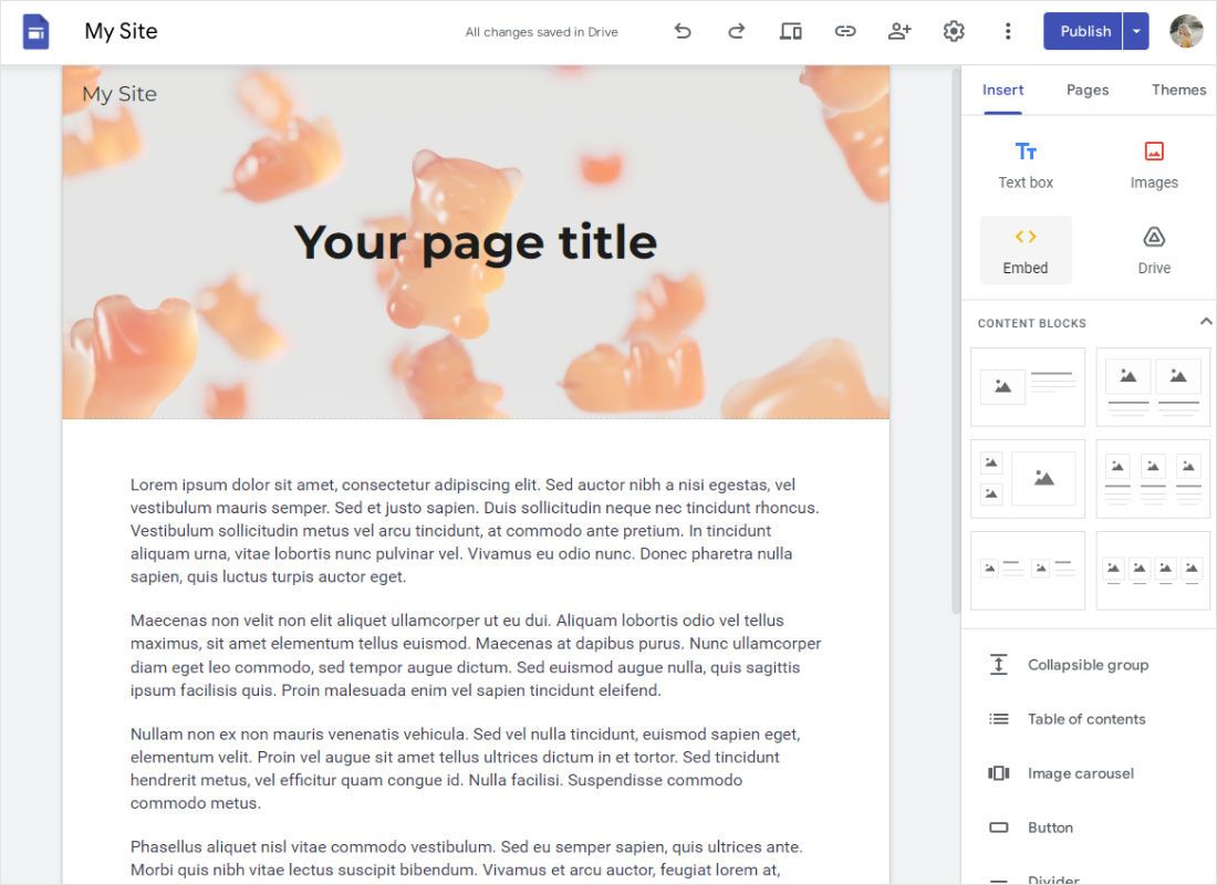 Go to the target page, click an empty spot below the content and choose Embed in the Insert panel on the right