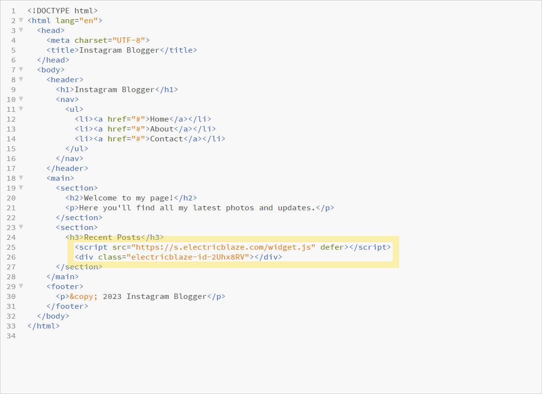 Open the page file in your code editor and paste the snippet at the spot inside the body where the widget shou