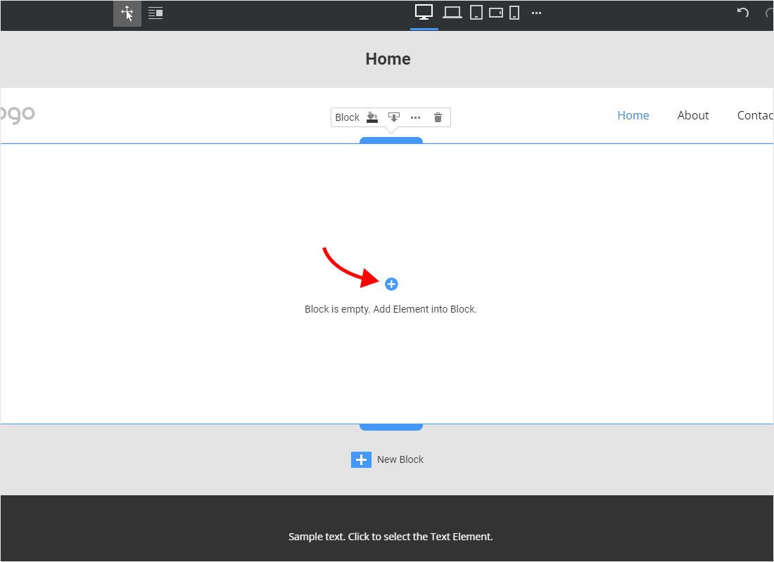 Go to the page, select the block that should hold the widget and click the blue plus icon inside it. An empty 