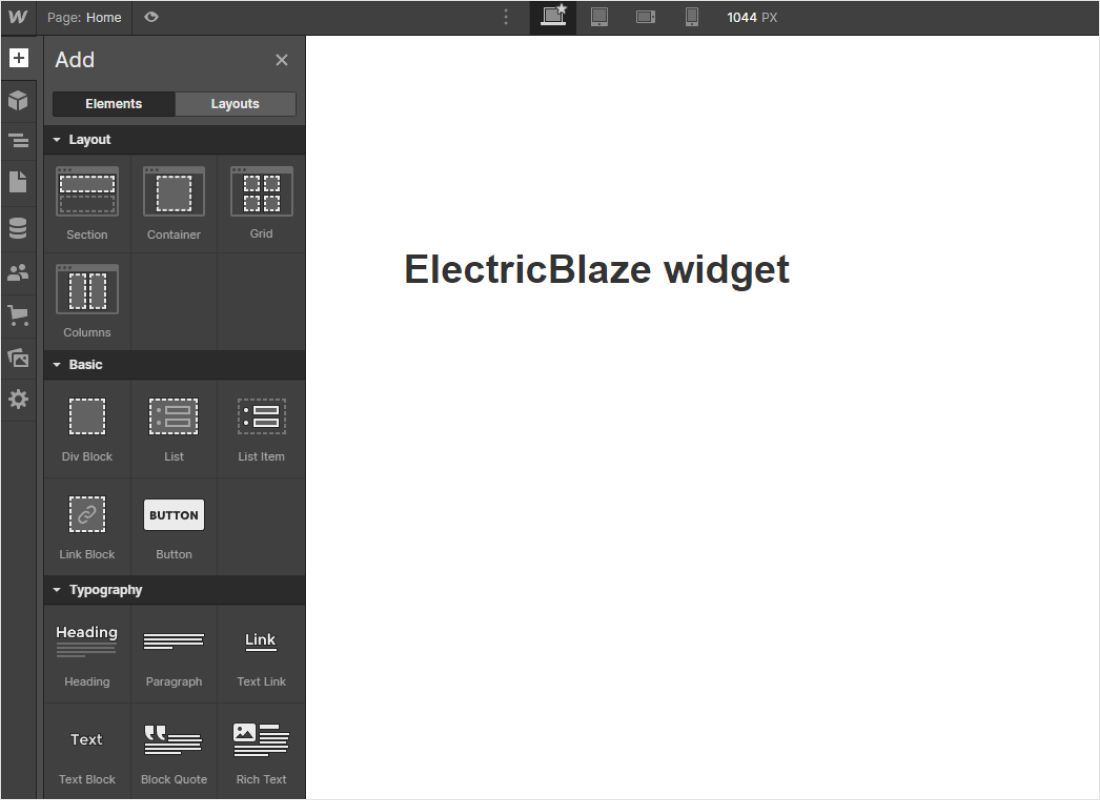Pick the target page, then click the + icon at the top of the left toolbar to open the Add panel.