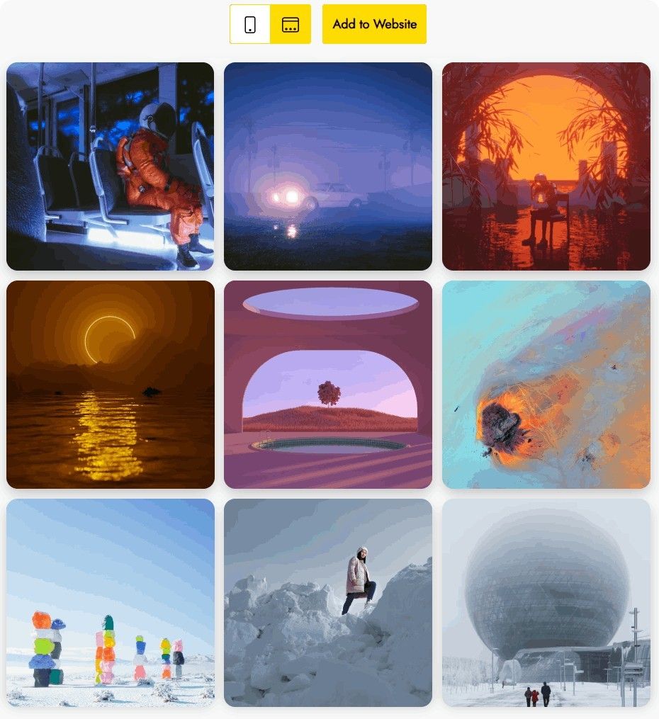 Mobirise Instagram Feed block preview with a grid of posts