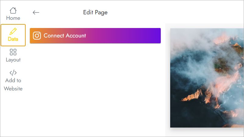 Connecting an Instagram account in the extension Data tab