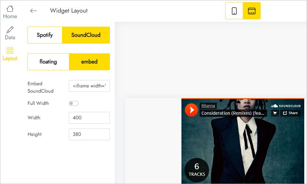 Layout tab with playlist and display settings