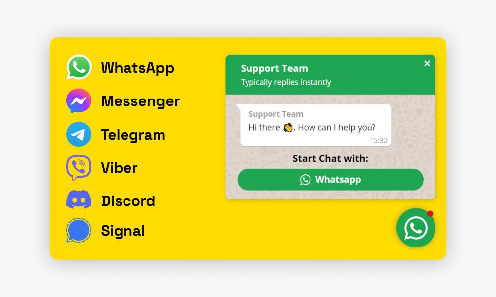 Messenger options opened from a chat button on a Mobirise page