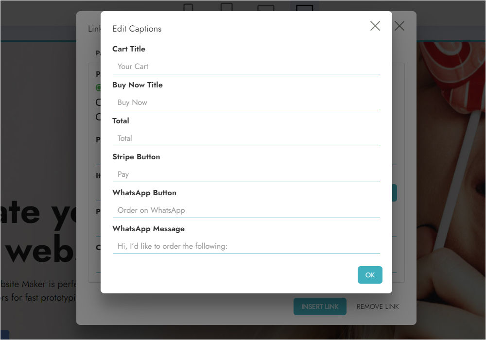Edit Captions window for customising store labels