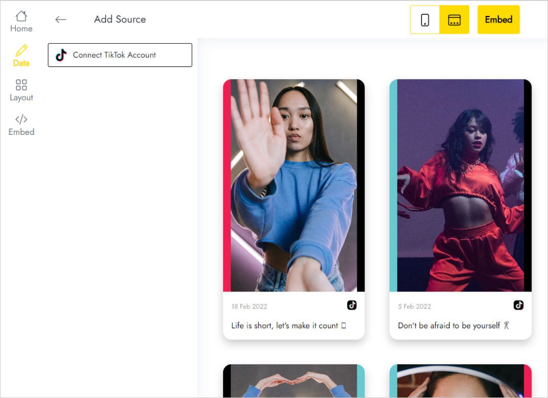 Data tab with the button that links a TikTok account