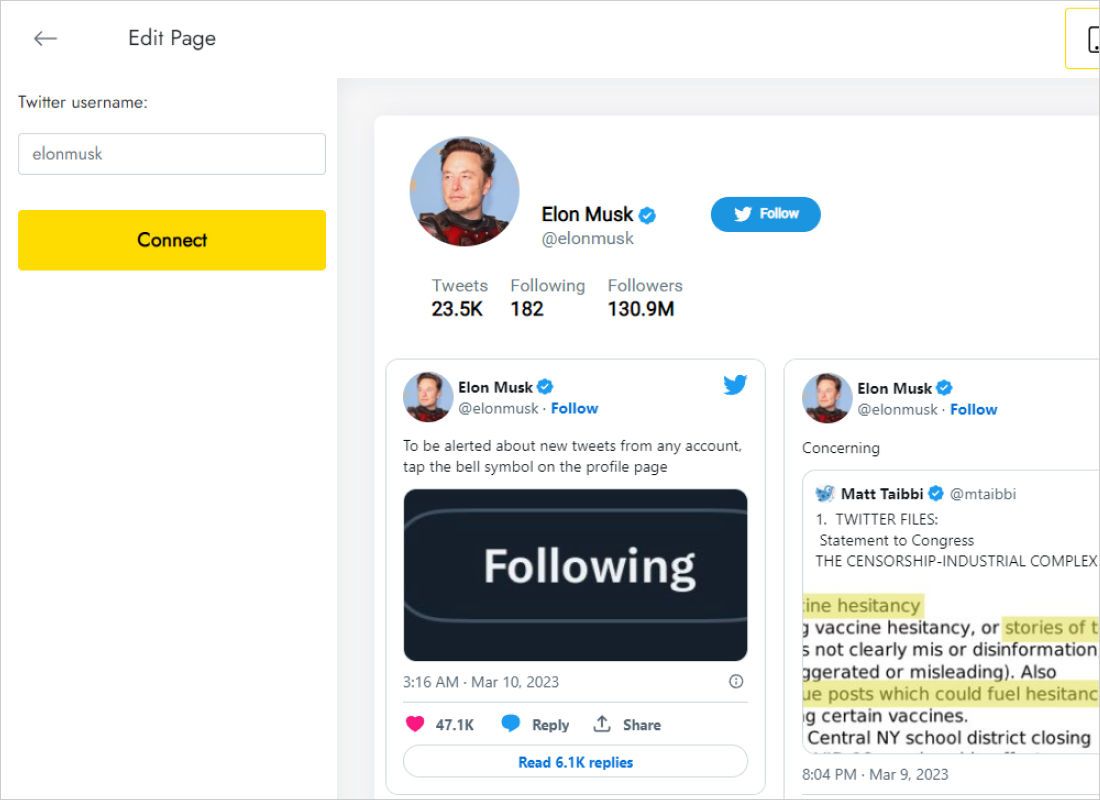 Data tab with a text field for the account username
