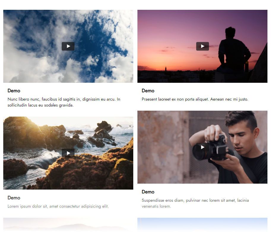 Vimeo videos laid out as a gallery on a web page
